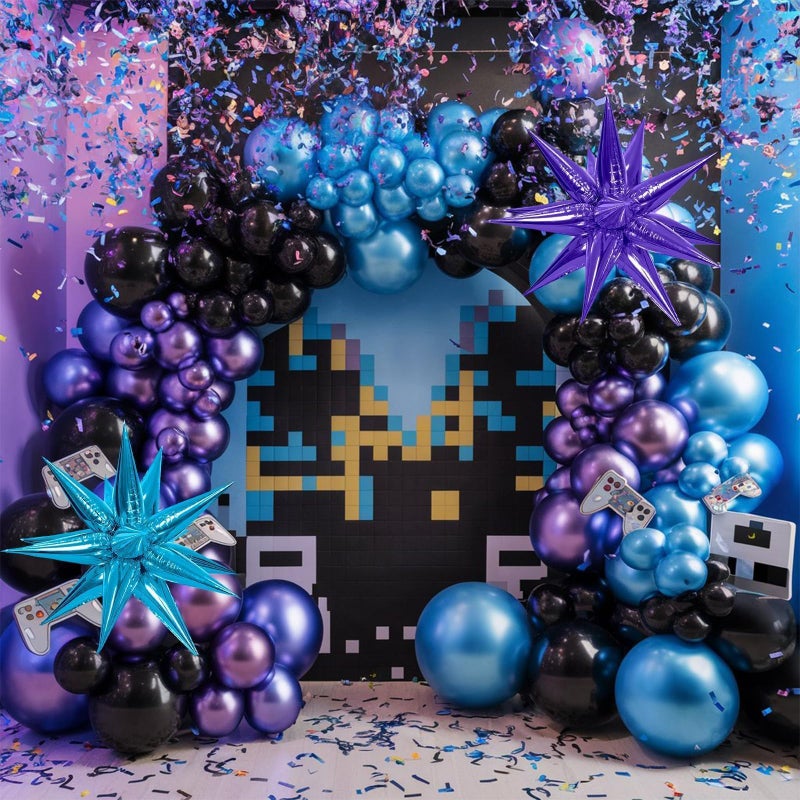 Sowide Black Purple Blue Balloon Arch Kit  Metallic Purple Blue Balloons Garland Kit with Star Balloons for Kids Video Game Party Decoration Baby Shower Engagement Party Supplies - Image 4